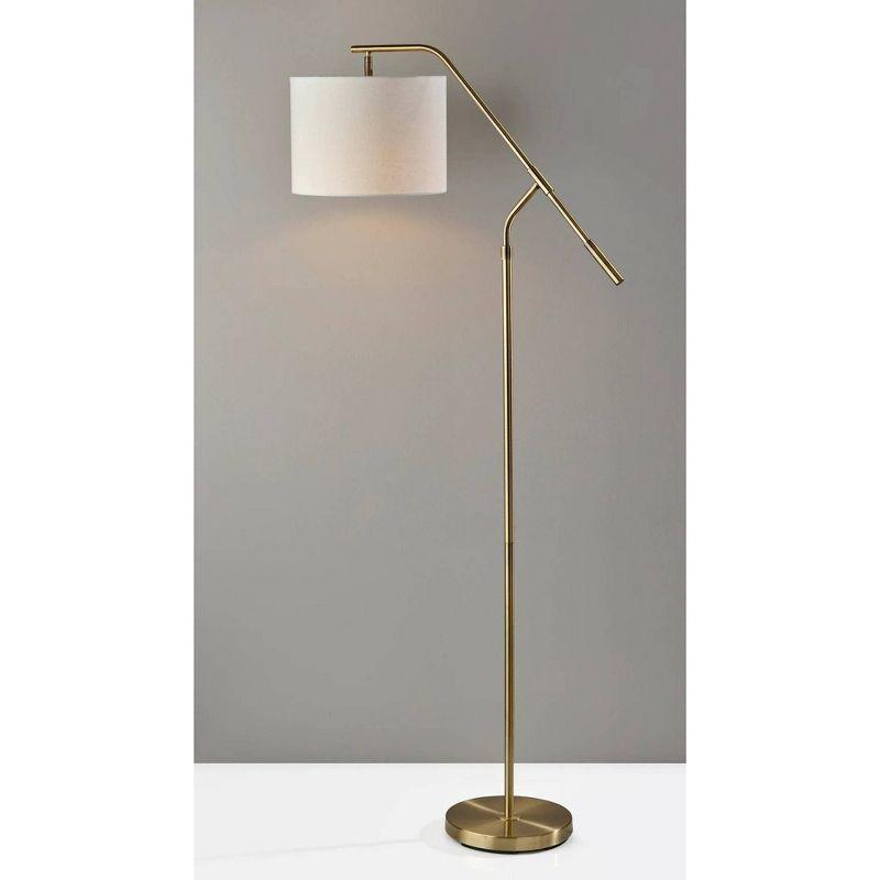 Adesso Milo Floor Lamp Antique Brass: Standing Arc with Linen Shade, UL Listed, 3-Way Dimmer Switch