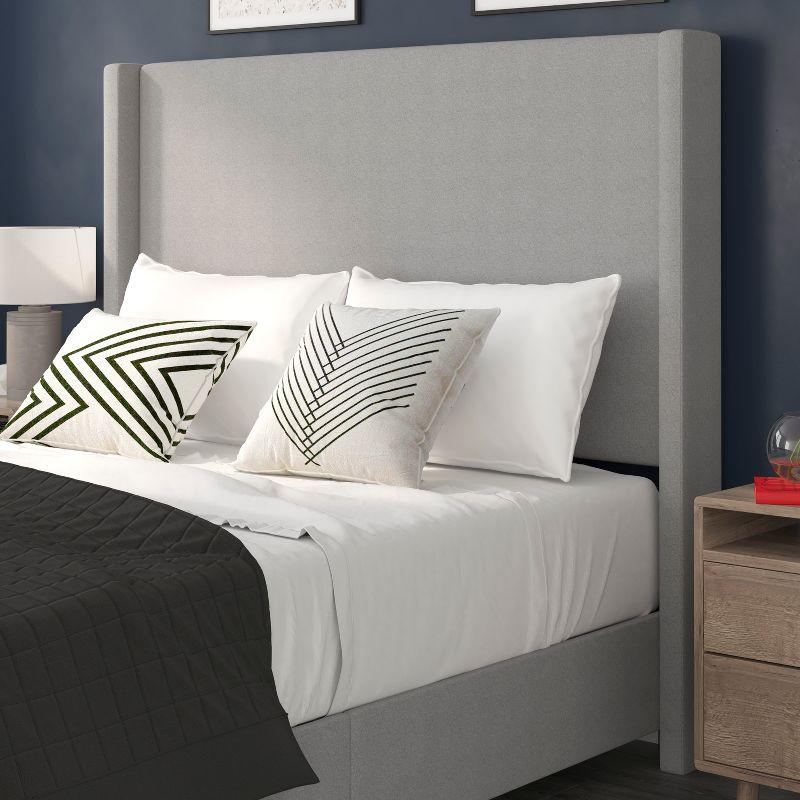 Flash Furniture Quinn Queen Upholstered Platform Bed with Channel Stitched Wingback Headboard, No Box Spring Needed, Gray