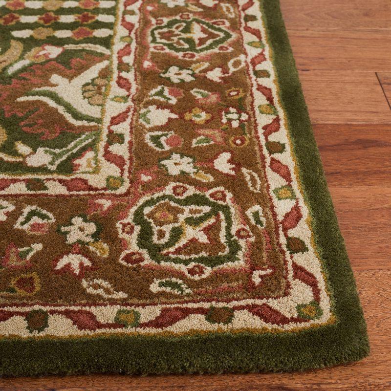 Ivory and Green Hand-Tufted Wool Oriental Rug