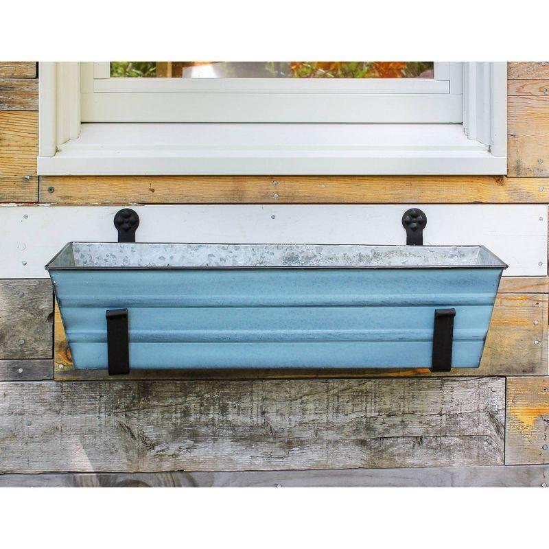 Small Galvanized Metal Rectangular Planter Box with Brackets - Blue - ACHLA Designs: Wrought Iron Wall-Mounted, Durable