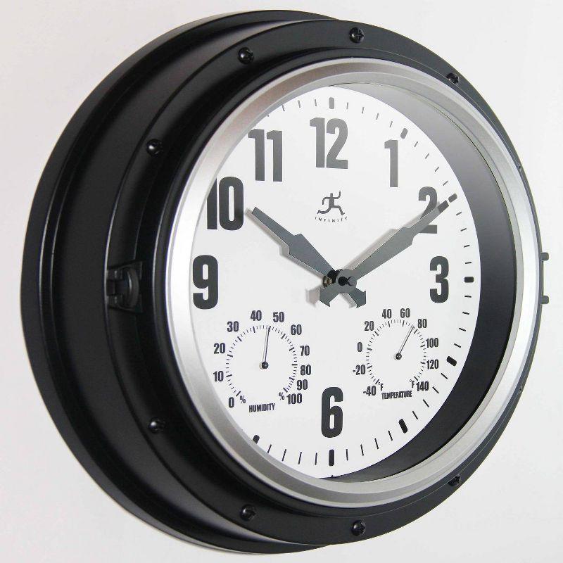 16" Forecaster Wall Clock Silver - Infinity Instruments: Modern Analog, Outdoor Use, Thermometer Feature