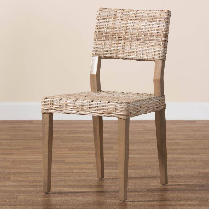 bali & pari Barossa Rattan and Mahogany Wood Dining Chair Kubu Gray/Rustic Taupe