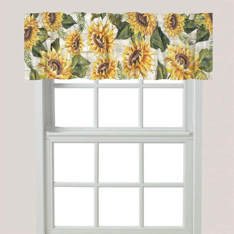 Sunflowers on Shiplap Floral Rod Pocket Window Valance