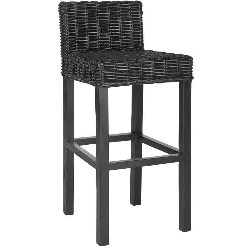 Cypress Black Mango Wood Bar Stool with Rattan Seat