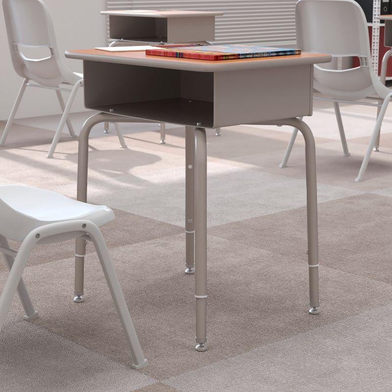 Flash Furniture Goddard Height-Adjustable Open Front Student Desk with Metal Book Box