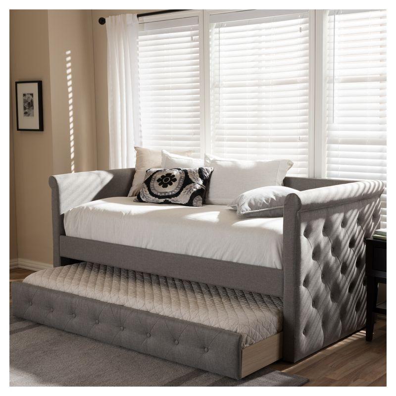 Twin Gray Upholstered Wood Frame Daybed with Trundle