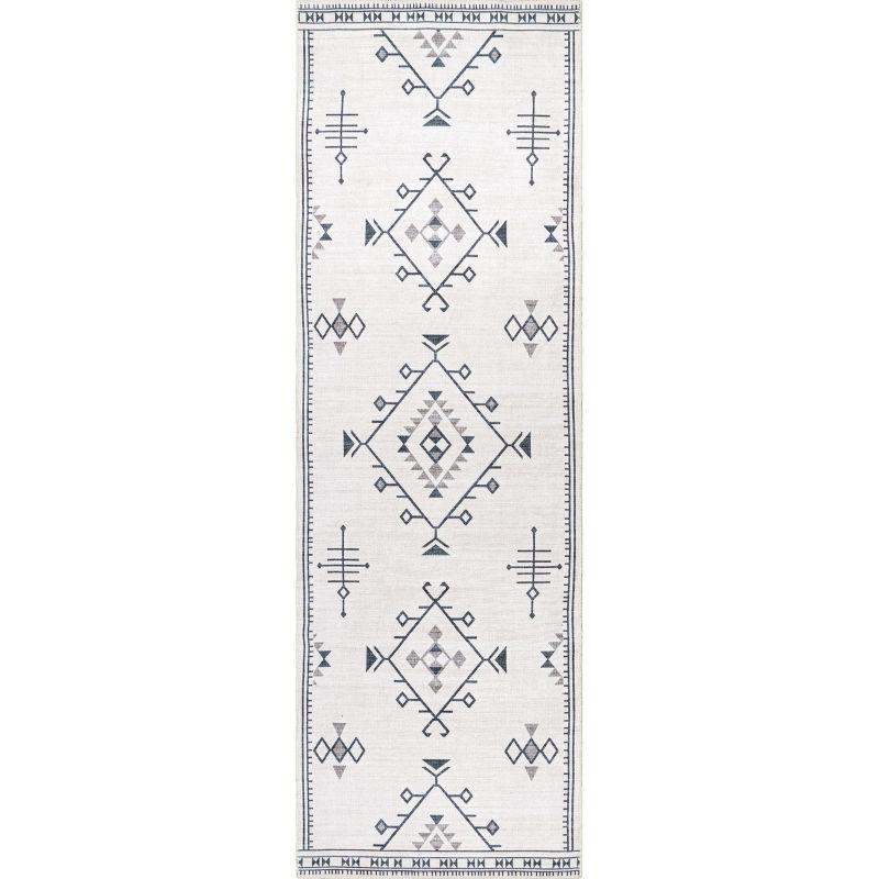 Nuloom Evalyn Diamond 2x6 Machine Washable Runner Indoor Area Rug for Living Room Bedroom Dining Room Entryway Hallway Kitchen, Cream/Ivory
