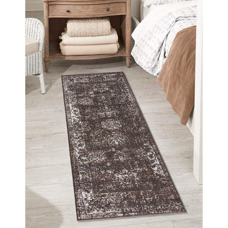 Sofia Brown and Ivory Low Pile Runner Rug