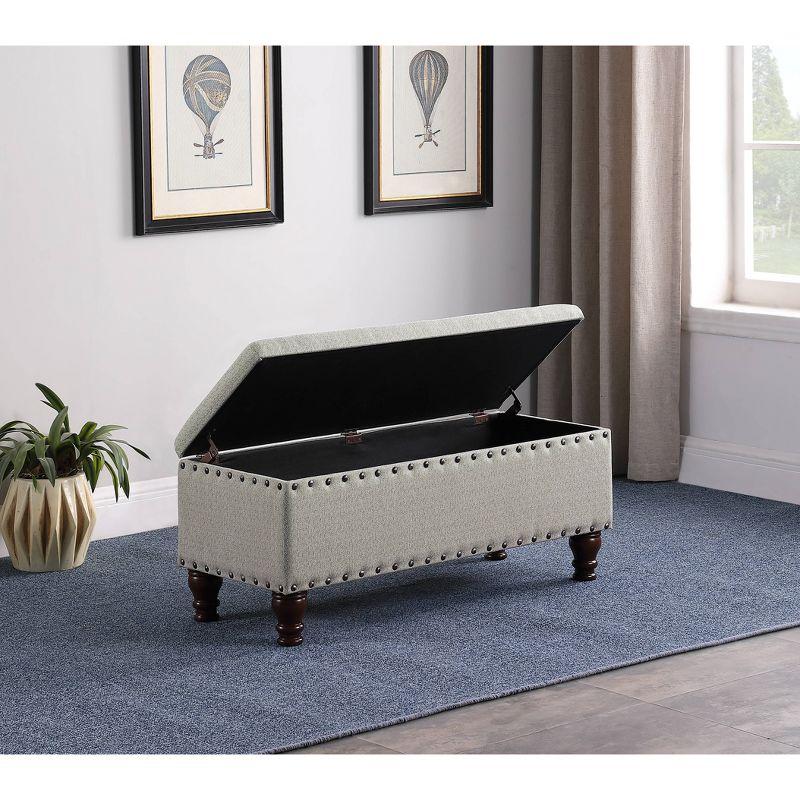 Large Storage Bench with Nailhead Trim Light Gray - HomePop: Multifunctional, Upholstered, Bedroom Entryway Seating