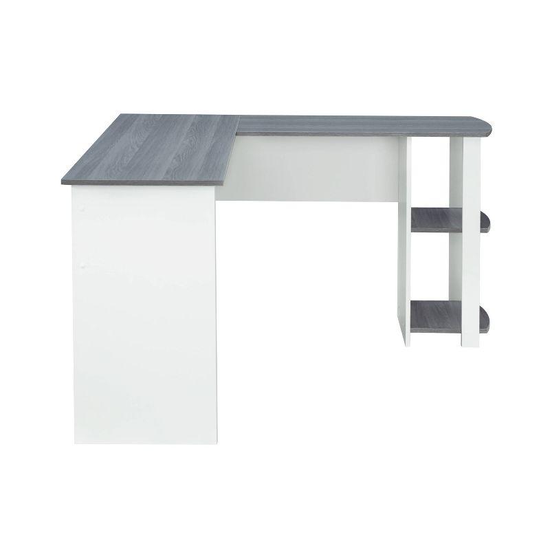 Modern L Shaped Desk with Side Shelves Gray - Techni Mobili: Home Office, Particle Board, 5 Year Warranty