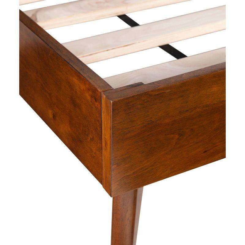 King Reid Mid-Century Platform Bed in Walnut Finish with Tufted Headboard in Gray Fabric - Linon: Upholstered Polyester, No Box Spring Needed