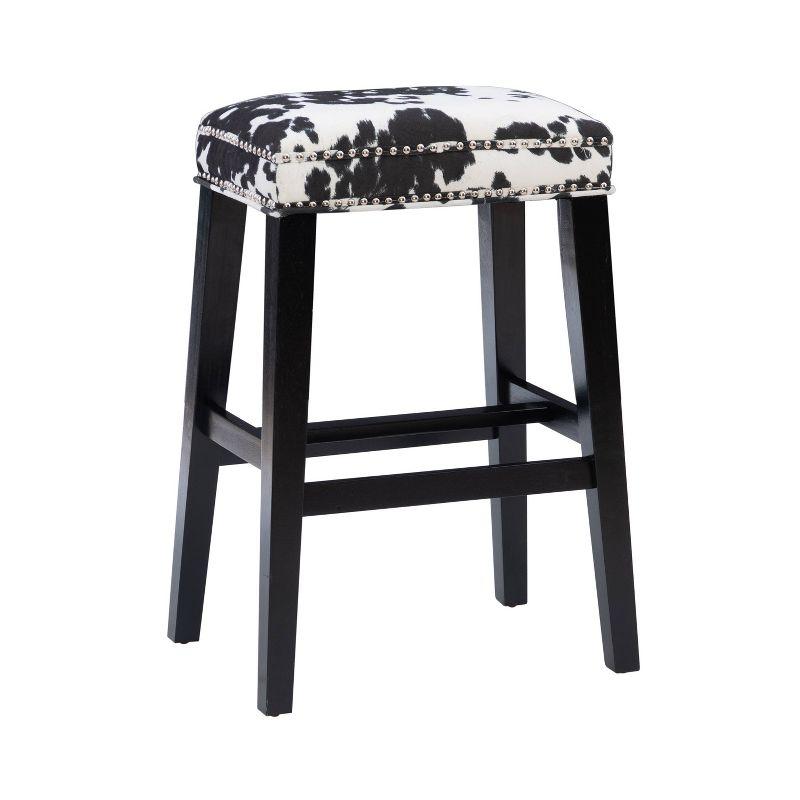 Walt Black Cow Print Backless Wood Bar Stool