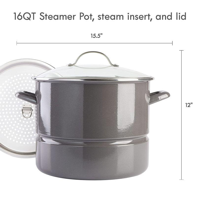 Graphite Grey 16-Quart Enamel Steel Stock Pot with Steamer