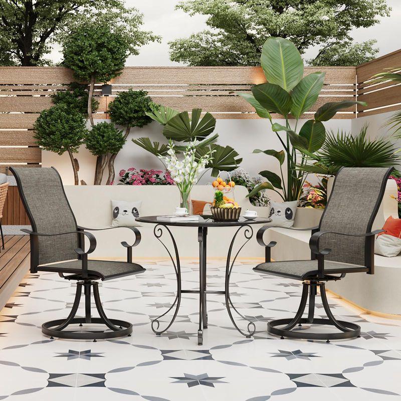 Patio Dining Chairs Set of 2, Swivel Outdoor Dining Chairs, All Weather Outdoor Sling Furniture Chairs for Deck, Bistro, Garden and Lawn, Gray