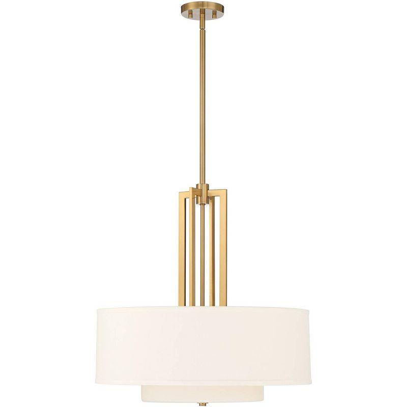Possini Euro Design Sundry Warm Brass Pendant Chandelier 24" Wide Modern Double Drum Shades 4-Light Fixture for Dining Room House Foyer Kitchen Island