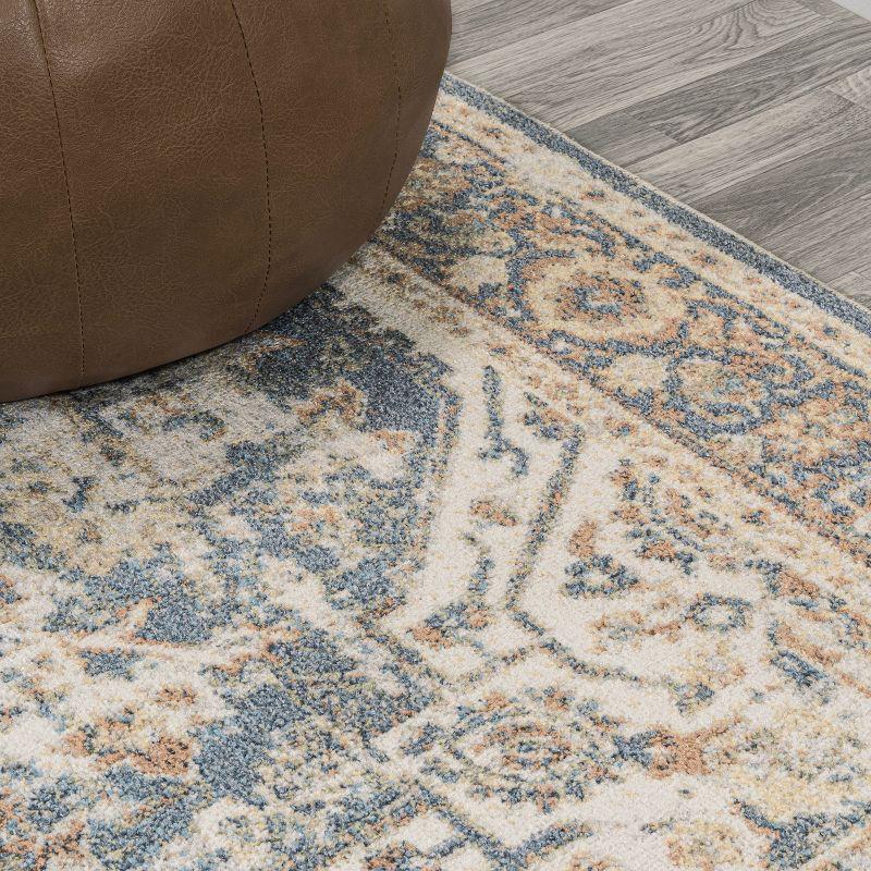 JONATHAN Y Keesha Bold Distressed Medallion Low-Pile Machine-Washable Blue/Cream 4 ft. x 6 ft. Area Rug