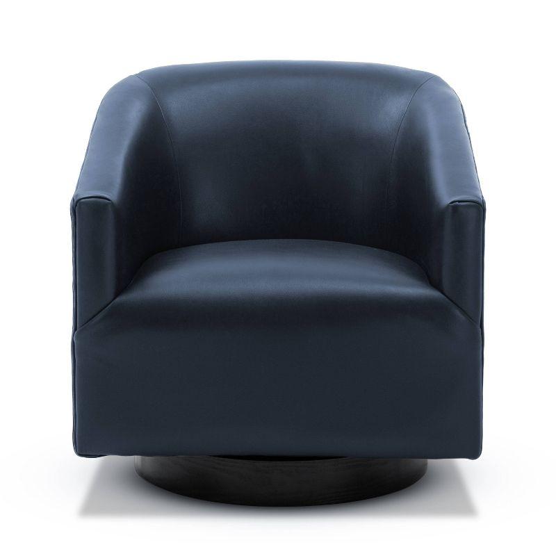 Comfort Pointe Gaven Wood Base Swivel Accent Chair Midnight Blue: Durable Faux Leather, 360° Swivel, No-Sag Springs