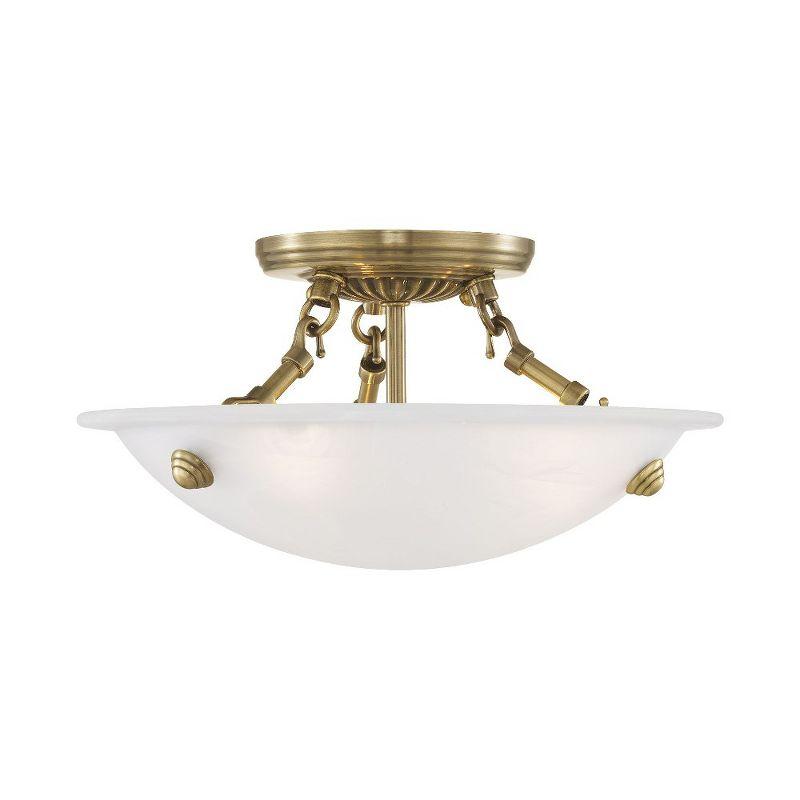 Antique Brass 3-Light Flush Mount with White Alabaster Glass