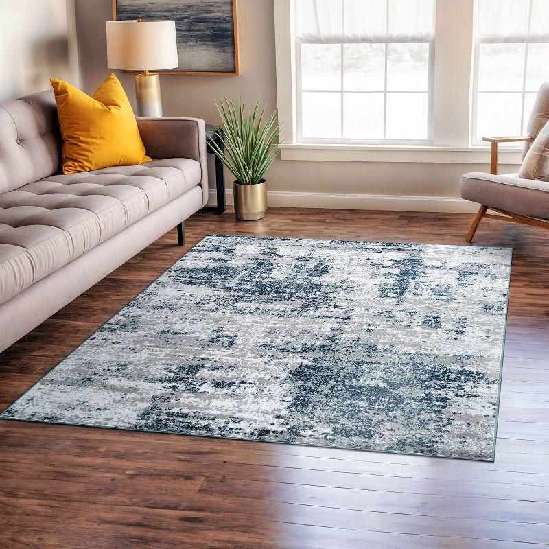 World Rug Gallery Distressed Abstract Area Rug - Blue 6'6"x6'6":  Stain-Resistant,  Low Pile,  Pet Friendly,  Machine Made