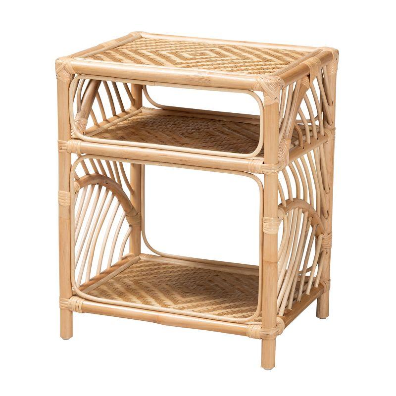 Baara Natural Brown Rattan Bohemian Nightstand with Shelves