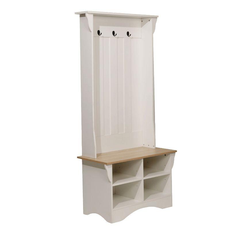 Weathered Natural Seat White Hall Tree with Storage and Hooks