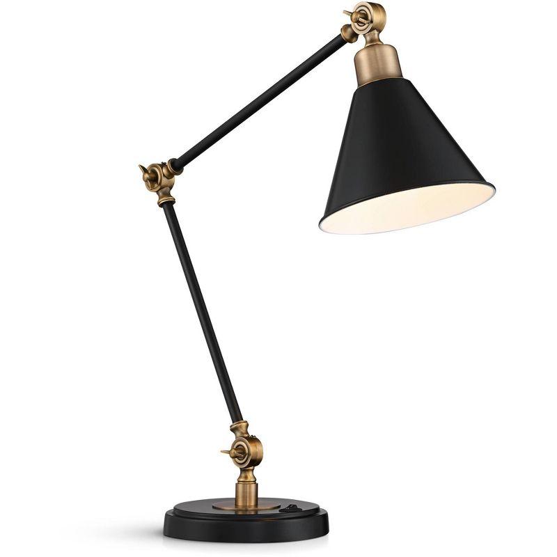 360 Lighting Modern Industrial Desk Table Lamp with USB Charging Port Adjustable 26.75" High Black Antique Brass for Bedroom Bedside Office