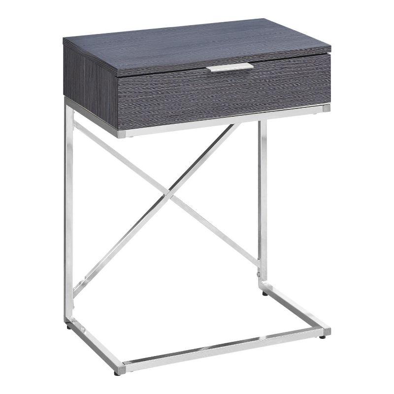 Monarch Specialties Accent Table Side End Nightstand Lamp Storage Drawer Living Room Bedroom Metal Laminate Grey Chrome Contemporary Modern