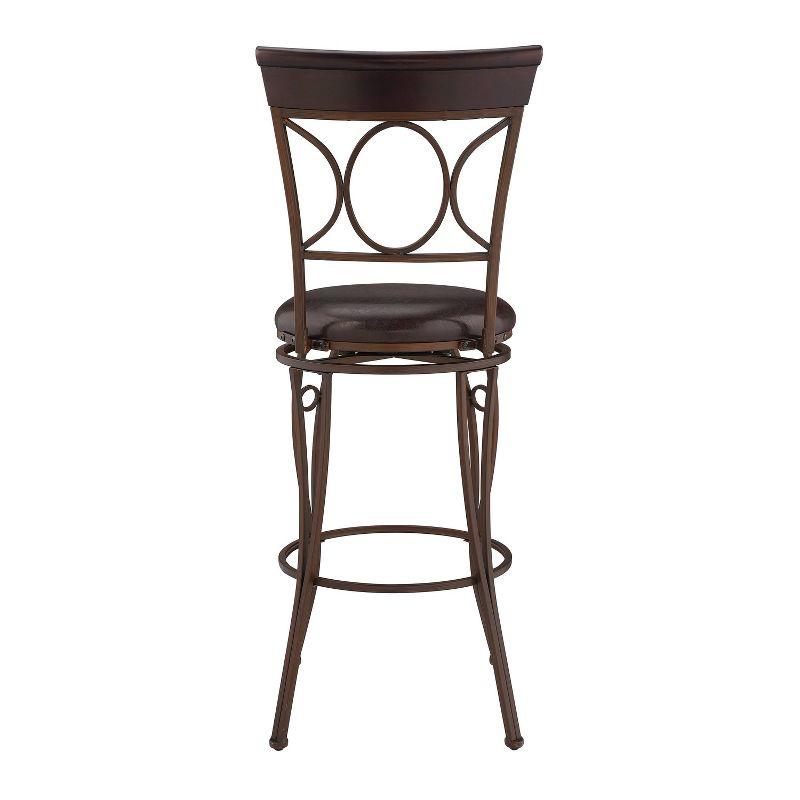 29.9" Circles Back Upholstery Swivel Seat Barstool Metal/Brown - Linon: Faux Leather, Foam Cushion, Fixed Height