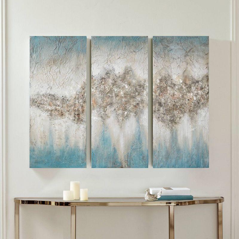 (Set of 3) 15" x 35" Luminous Hand Painted Canvas Set Blue: Madison Park Nautical Abstract Wall Art for Home Decor