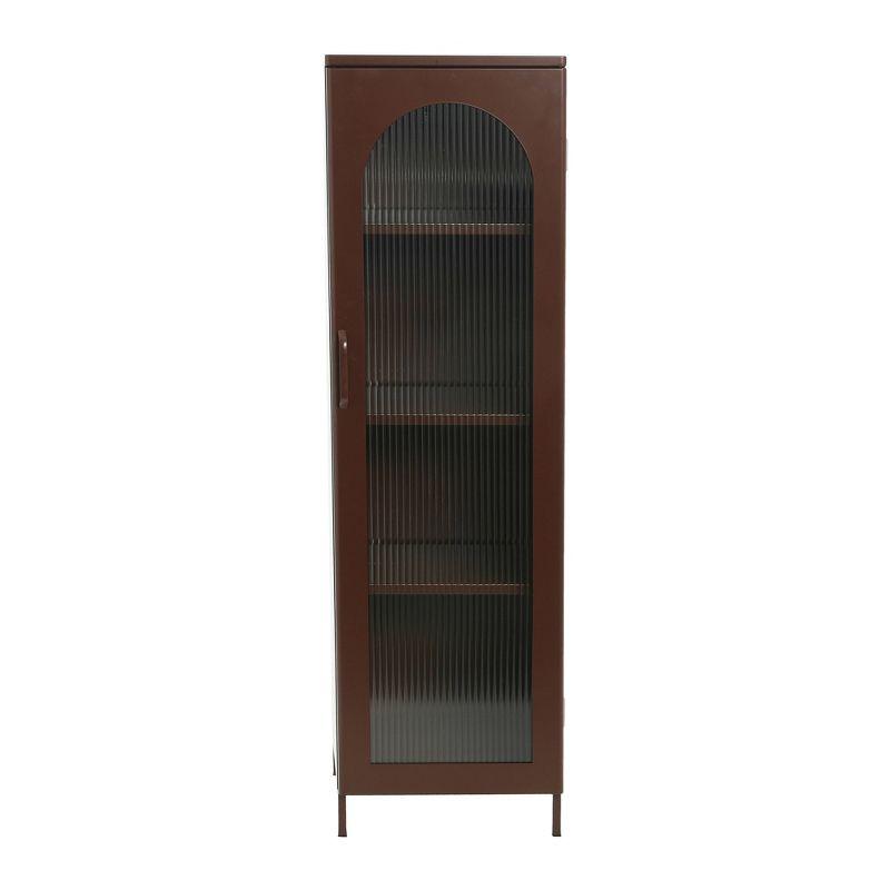 Storied Home Tall Metal Accent Cabinet with 3 Adjustable Storage Shelves and Arched Glass Door