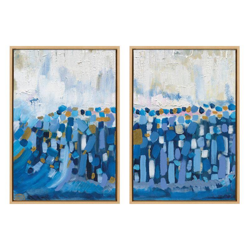 Set of 2 Blue Abstract Canvas Prints with Natural Frames