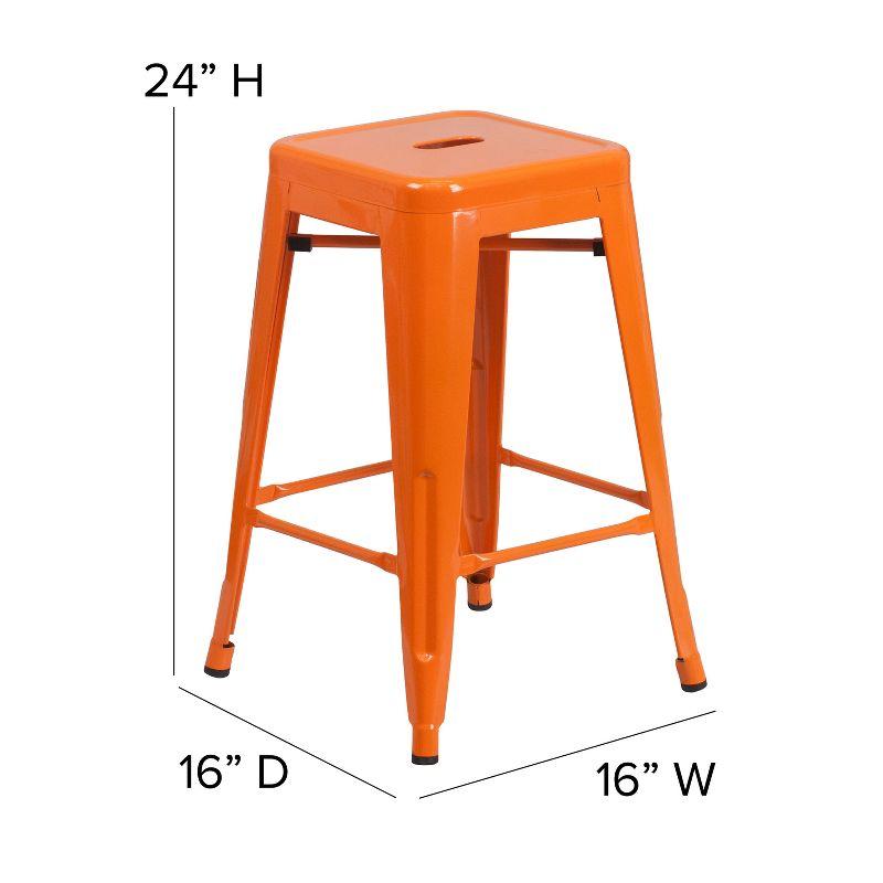 Flash Furniture Commercial Grade 24" High Backless Metal Indoor-Outdoor Counter Height Stool with Square Seat