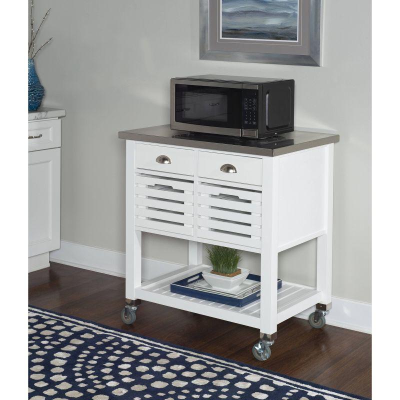 Robbin White Wood Kitchen Cart: Stainless Steel Top, Storage on Wheels - Linon