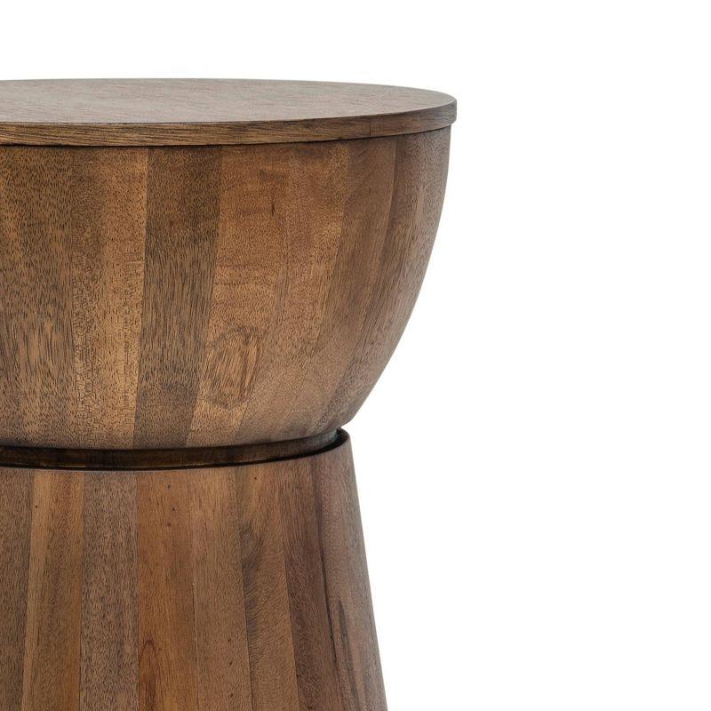 East at Main 19" Cinched Wood Drum Table Walnut: Handcrafted, Mango, No Assembly Required