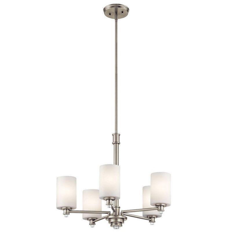 Mini 5-Light Chandelier in Brushed Nickel with Satin Etched Opal Glass