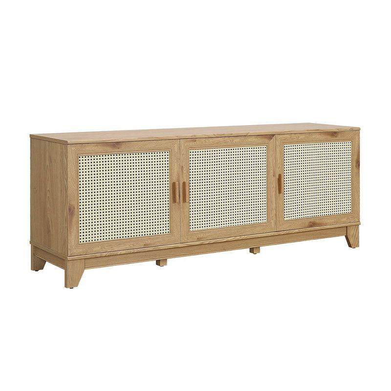 Manhattan Comfort Sheridan Modern 6 Shelf Cane TV Stand for TVs up to 55" Natural: Media Console with Cable Management