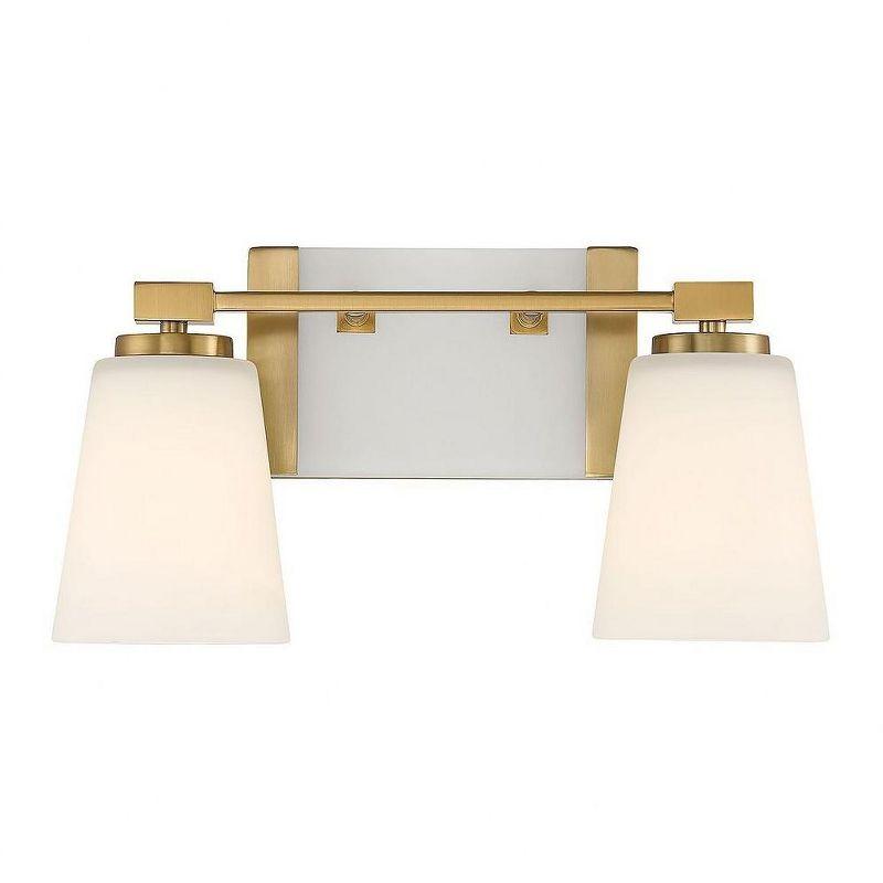 Warm Brass 2-Light Vanity with White Opal Glass Shades