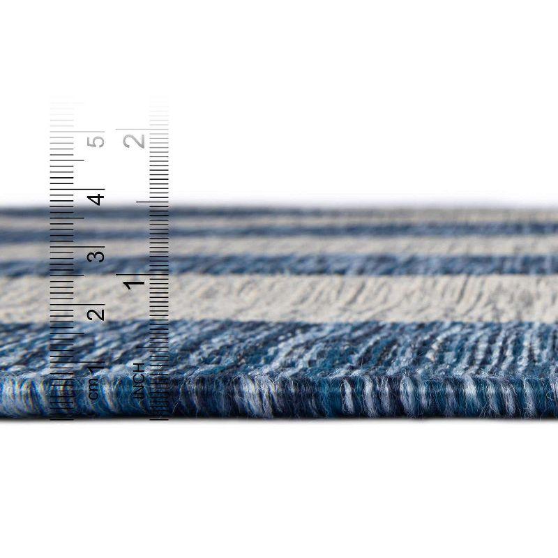 Blue and White Striped Outdoor Synthetic Rug, 9' x 12'