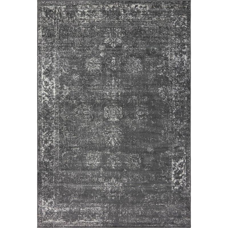 Reversible Easy-Care Dark Grey Synthetic 6'x9' Rectangular Rug