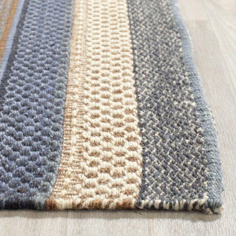 Handmade Blue Stripe Wool 6' x 9' Flat Woven Rug