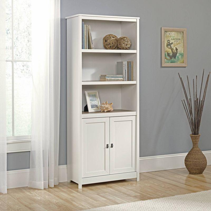 Soft White Adjustable Library Bookcase with Doors