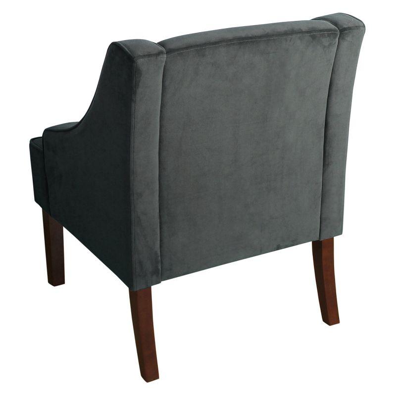 Gray Velvet Swoop Arm Accent Chair with Wood Legs