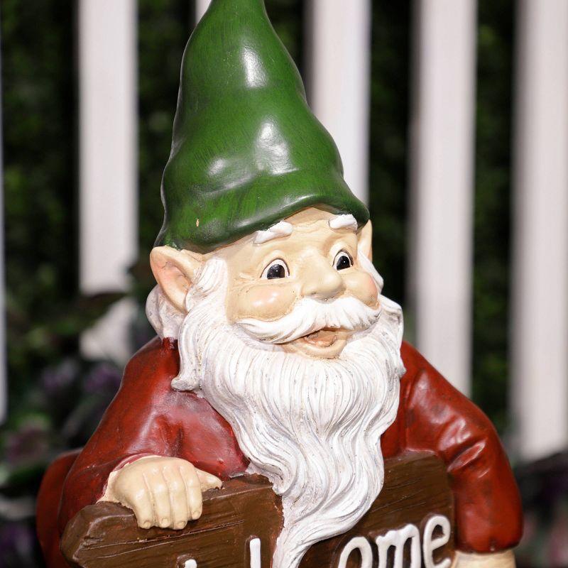 22"H Ceramic Outdoor Sculpture - Alpine Corporation: Garden Gnome with Welcome Sign, Mythical Decor