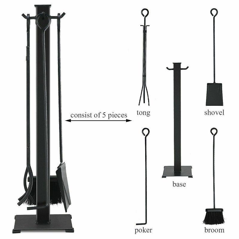 Tangkula 5pc Iron Fire Place Tool set Fireplace Tools Set Stand Hearth Accessories