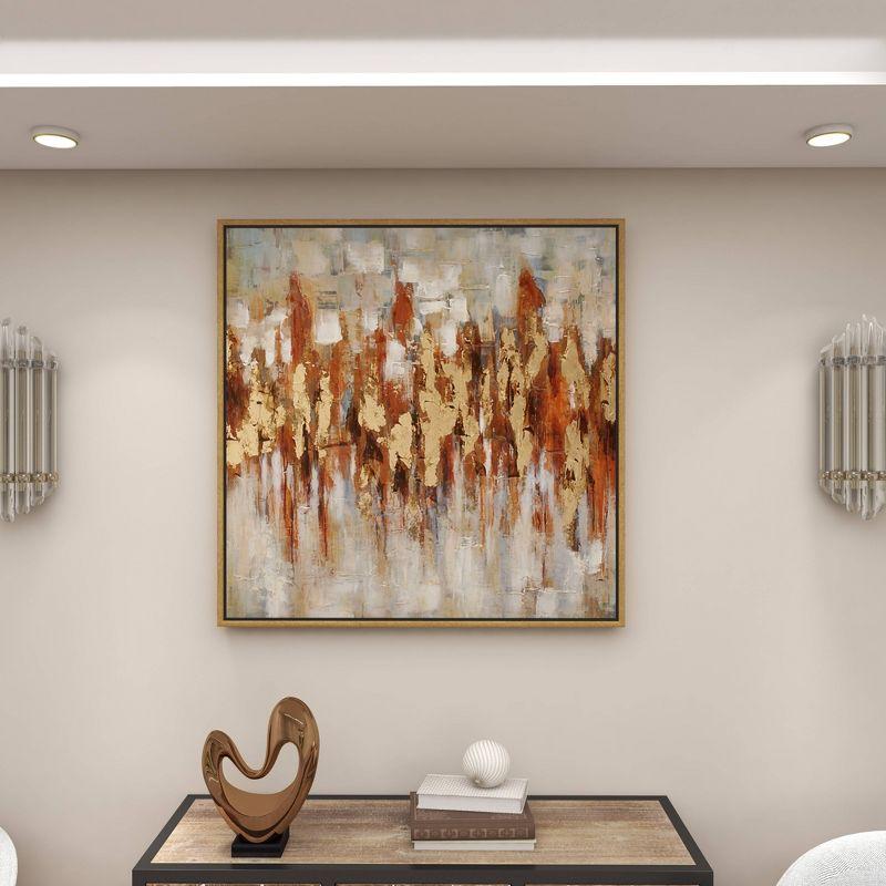 Canvas Abstract Framed Wall Art with Gold Frame Gold - Olivia & May: Elegant Decor, Vertical Orientation, Sawtooth Hanging