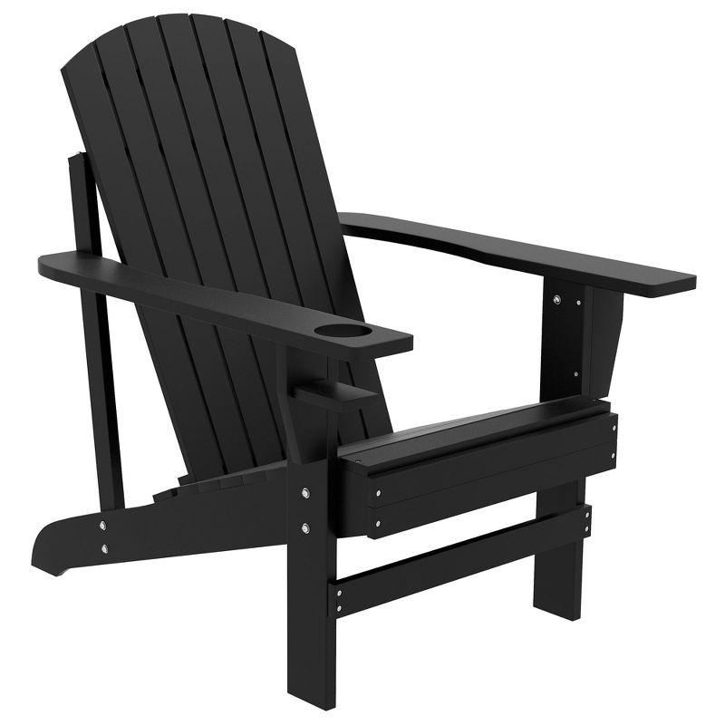 Outsunny Oversized Adirondack Chair, Outdoor Fire Pit and Porch Seating, Classic Log Lounge w/ Built-in Cupholder for Patio, Backyard, Black