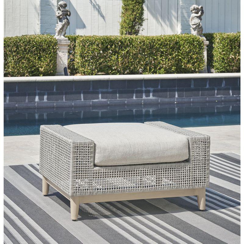 Gray Resin Wicker Outdoor Ottoman with Cushion