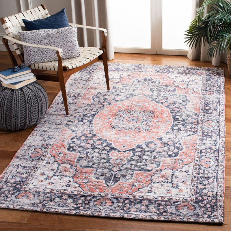 Ivory & Blue Distressed Oriental Cotton Blend 3x5 Rug