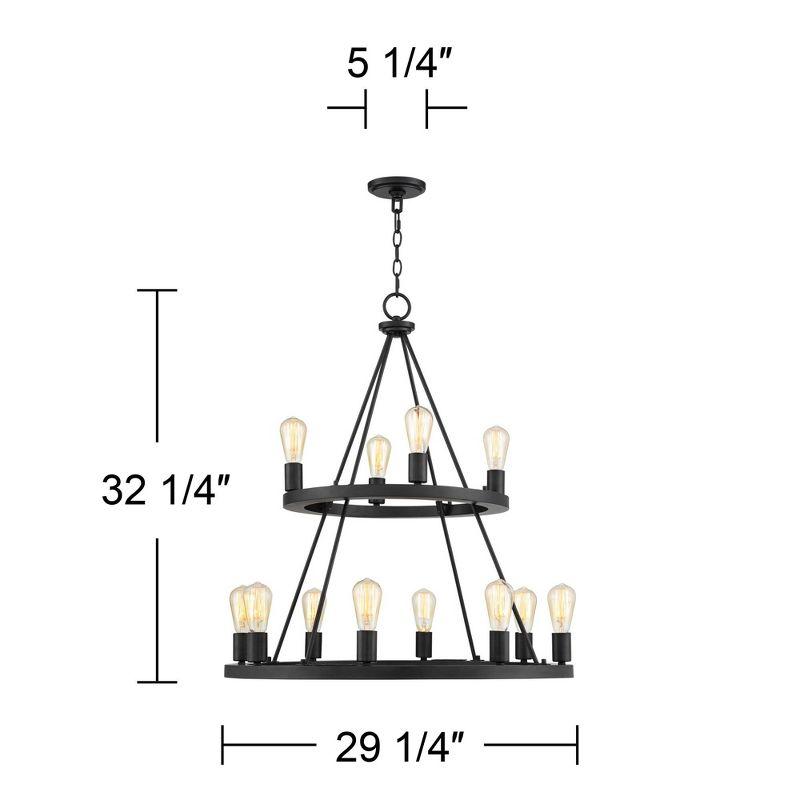 Franklin Iron Works Lacey Black Wagon Wheel Chandelier 29 1/4" Wide Industrial Rustic LED 2-Tier 12-Light Fixture for Dining Room Foyer Kitchen Island