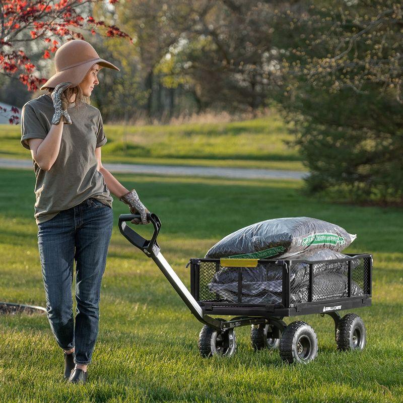 Gorilla Carts Steel Utility Cart, 4 Cubic Feet Heavy Duty Garden Wagon Outdoor Moving Cart with Wheels, 900 Pound Capacity, Removable Sides, Gray